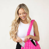 Large Quilted Puffer Bag for Women in Hot Pink