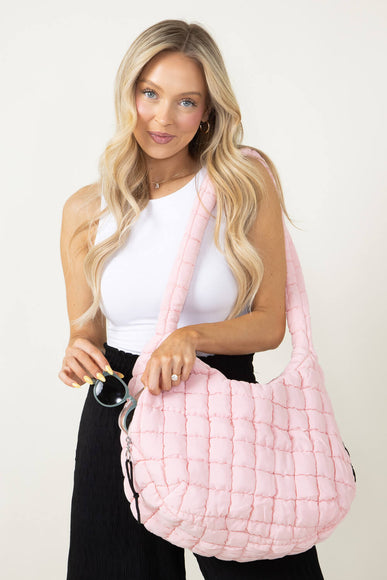 Large Quilted Puffer Bag for Women in Pink