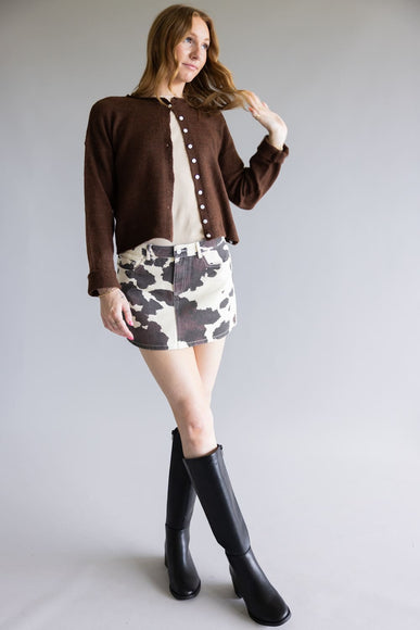 LeLis Cow Print Mini Skirt for Women in Cream/Brown