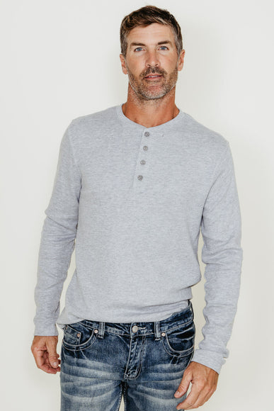 Weatherproof Vintage Long Sleeve Waffle Henley Shirt for Men in Light Grey