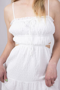 Ruffle Bodice Side Cut Out Dress for Women in White