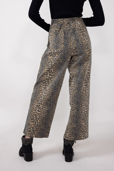 Leopard Animal Print Twill Pants for Women in Charcoal Tan