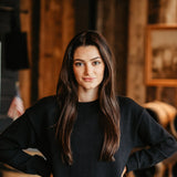 Pearl Front Hem Sweater for Women in Black