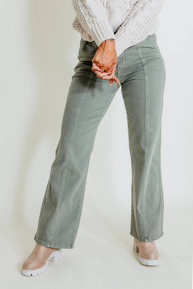 Judy Blue High Rise Dyed Front Seam Straight Jeans for Women in Sage