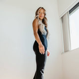 Mono B Flare Sleeveless Long Catsuit (Bodysuit) for Women in Black