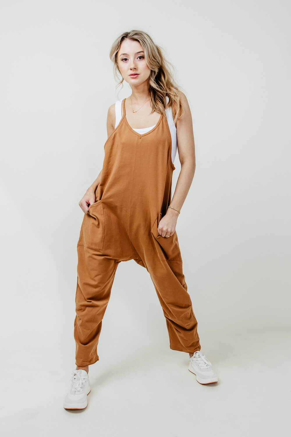Outer Pocket Onesie for Women in Brown
