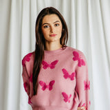 Womens Simply Southern Butterfly Print Cropped Sweater for Women in Pink
