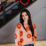 Simply Southern Womens Daisy Print Cropped Sweater for Women in Peach Orange