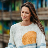 Simply Southern Womens Clothing Sun With Stripes Popcorn Crewneck Sweater for Women in White
