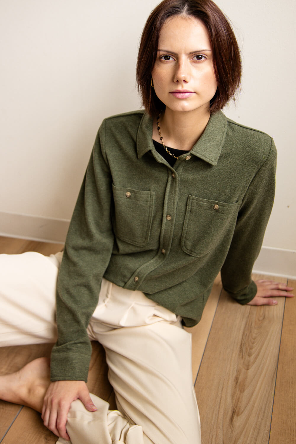 Thread & Supply Lewis Soft Luxe Button Up Shirt for Women in Fern