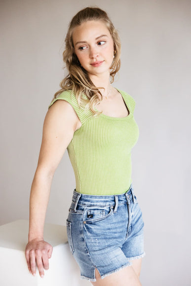 Urban Ribbed Knit Bodysuit for Women in Sage