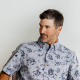 Weatherproof Vintage Linen Shirt for Men in Blue Floral