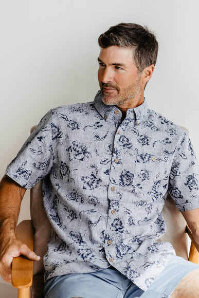Weatherproof Vintage Linen Shirt for Men in Blue Floral