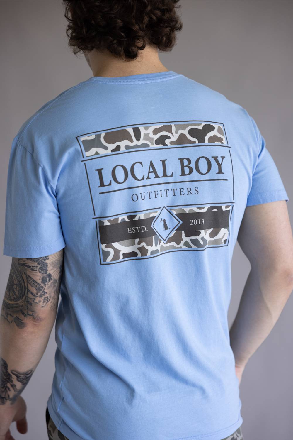 Local Boy Framed Camo T-Shirt for Men in Washed Denim