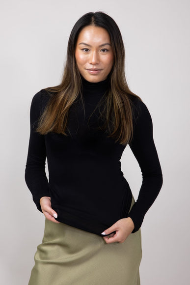 Long Sleeve Turtleneck Top for Women in Black