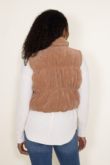 Love Tree Cropped Corduroy Puffer Vest for Women in Brown