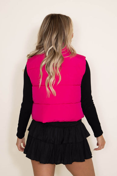 Love Tree Cropped Puffer Vest for Women in Fuchsia