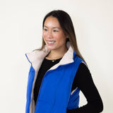 Love Tree Cropped Reversible Puffer Vest for Women in Blue/Beige