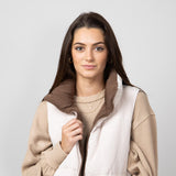 Love Tree Cropped Reversible Puffer Vest for Women in Cocoa/Brown