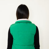 Love Tree Cropped Reversible Puffer Vest for Women in Green/Beige