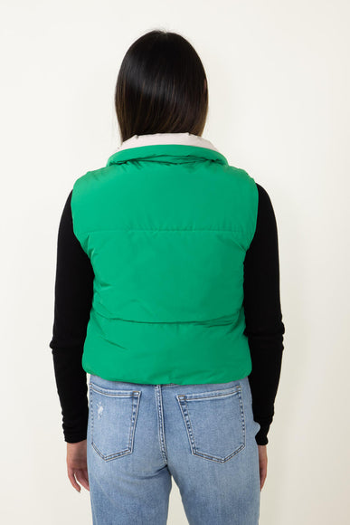 Love Tree Cropped Reversible Puffer Vest for Women in Green/Beige