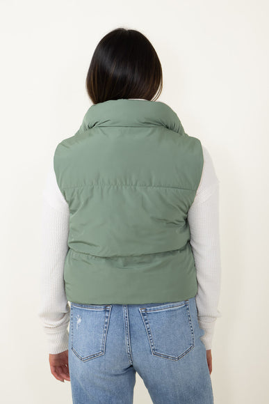 Love Tree Cropped Reversible Puffer Vest for Women in Olive/Beige