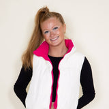 Love Tree Cropped Reversible Puffer Vest for Women in White/Fuchsia