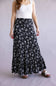 Love Tree Floral Tie Waist Tiered Maxi Skirt for Women in Black
