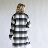 Love Tree One Button Plaid Long Coat for Women in Combo Black 