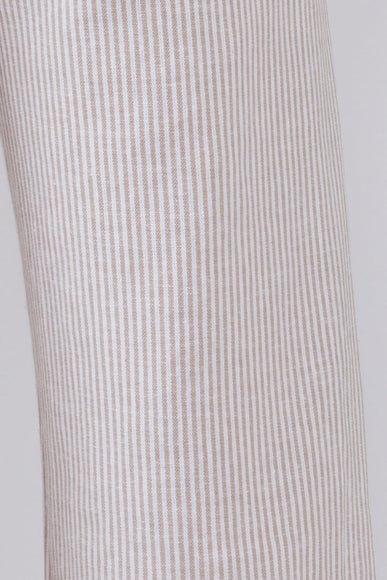 Love Tree Pinstripe Drawstring Linen Pants for Women in Khaki
