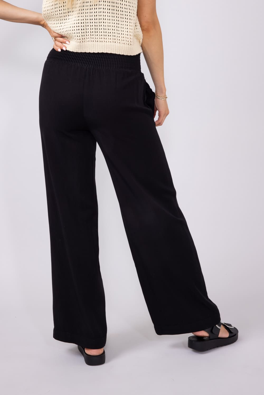 Love Tree Tencel Wide Leg Beach Pants for Women in Black | 6913PN