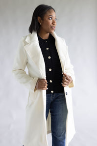 Love Tree Two Button Long Coat for Women in Ivory