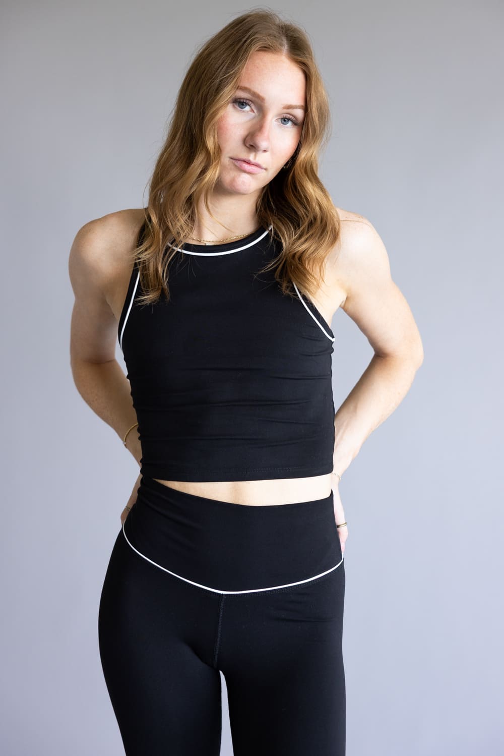 Love Tree Two Tone High Neck Tank Top for Women in Black