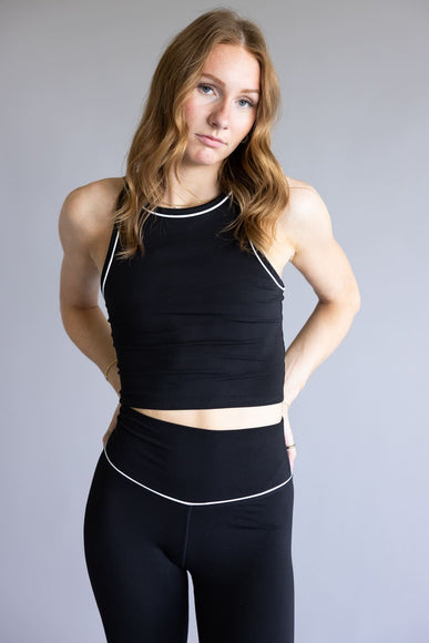 Love Tree Two Tone High Neck Tank Top for Women in Black
