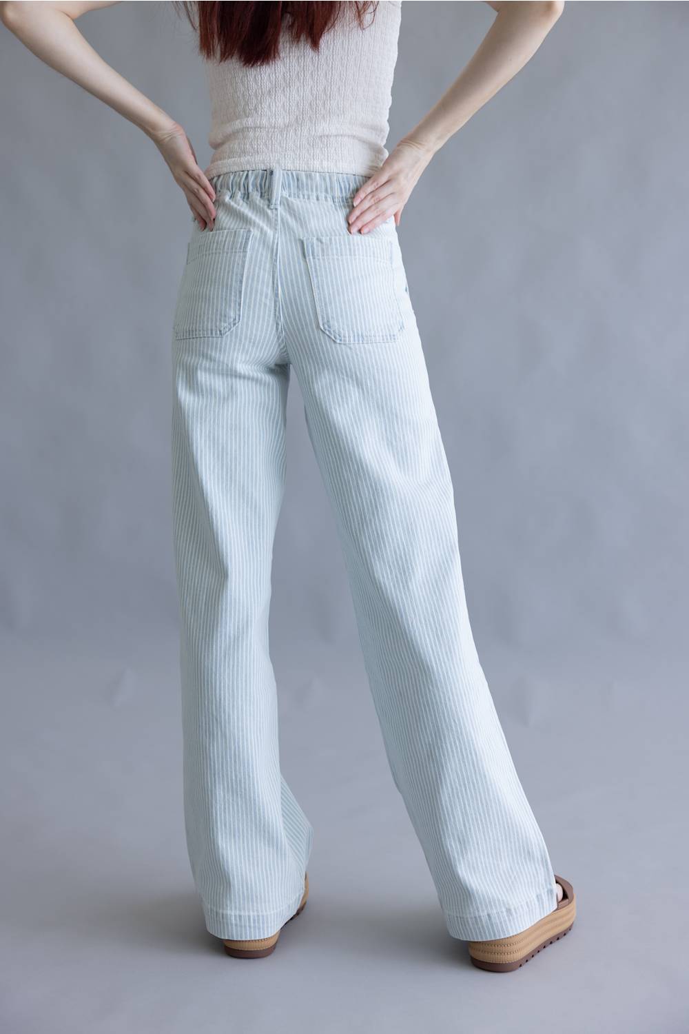 Lovervet by Vervet Striped High Rise Drawstring Wide Leg Jeans for Women | LV2262STR