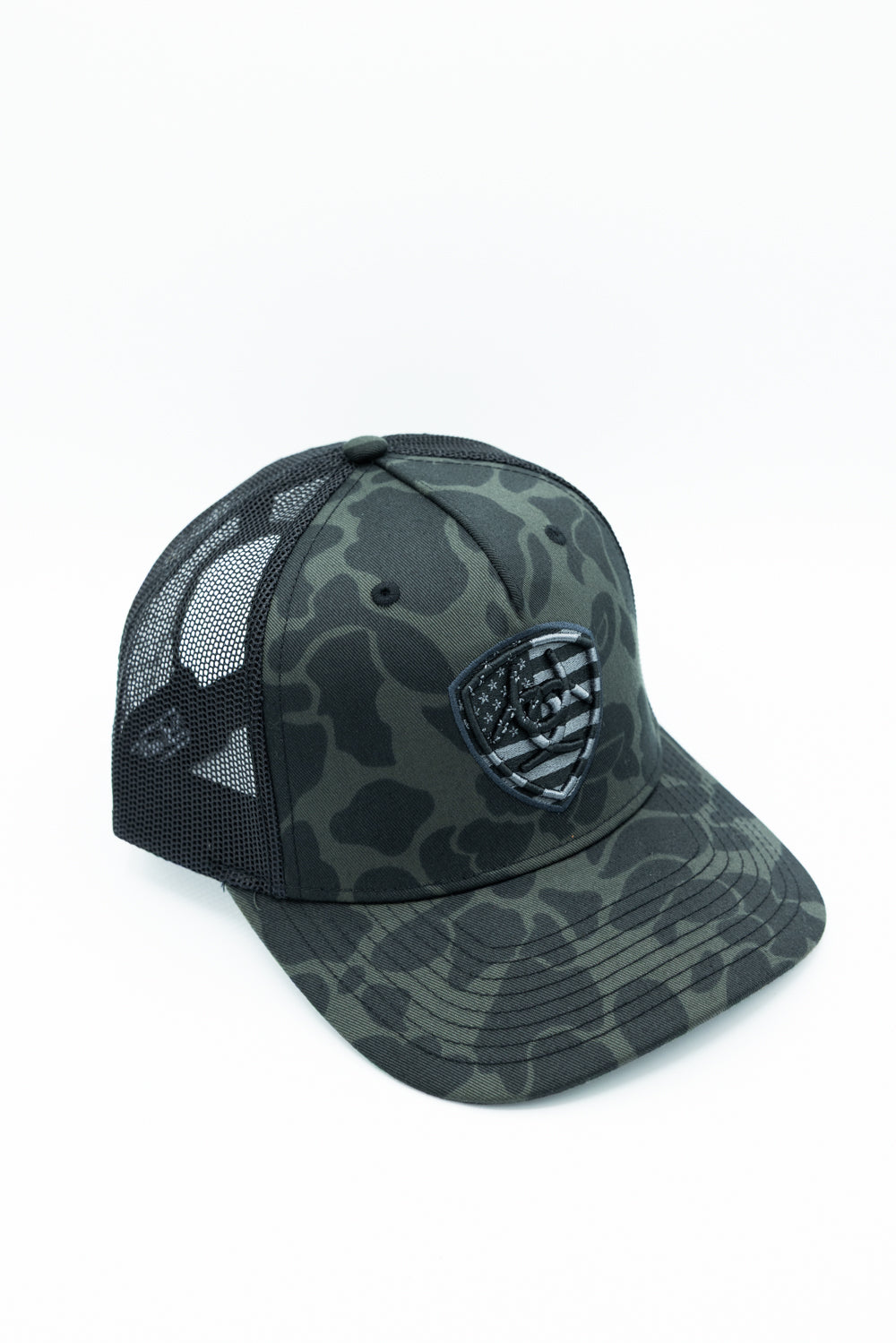 Ariat Embroidery Shield Snapback Hat for Men in Black