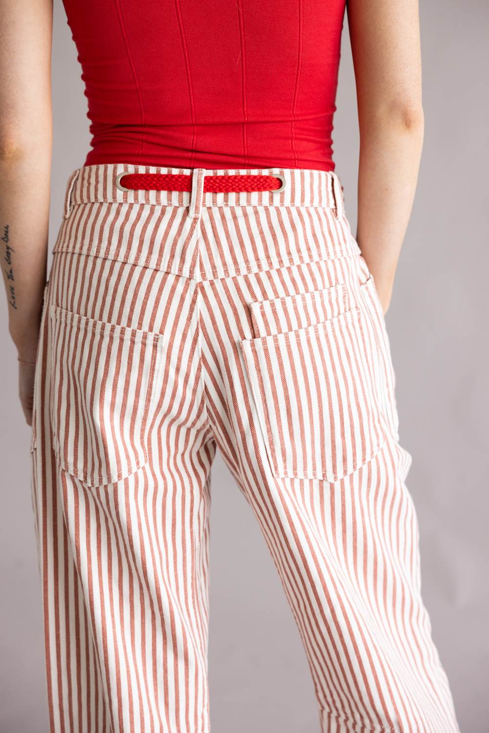 Aaron & Amber Stripe Barrel Jeans for Women in Rust | MAP3083-RUSTSTRIPE