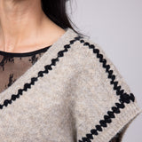 Aaron & Amber Embroidered V-Neck Sweater Vest for Women in Oatmeal