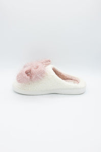 3D Pink Bow Slippers for Women in Off White