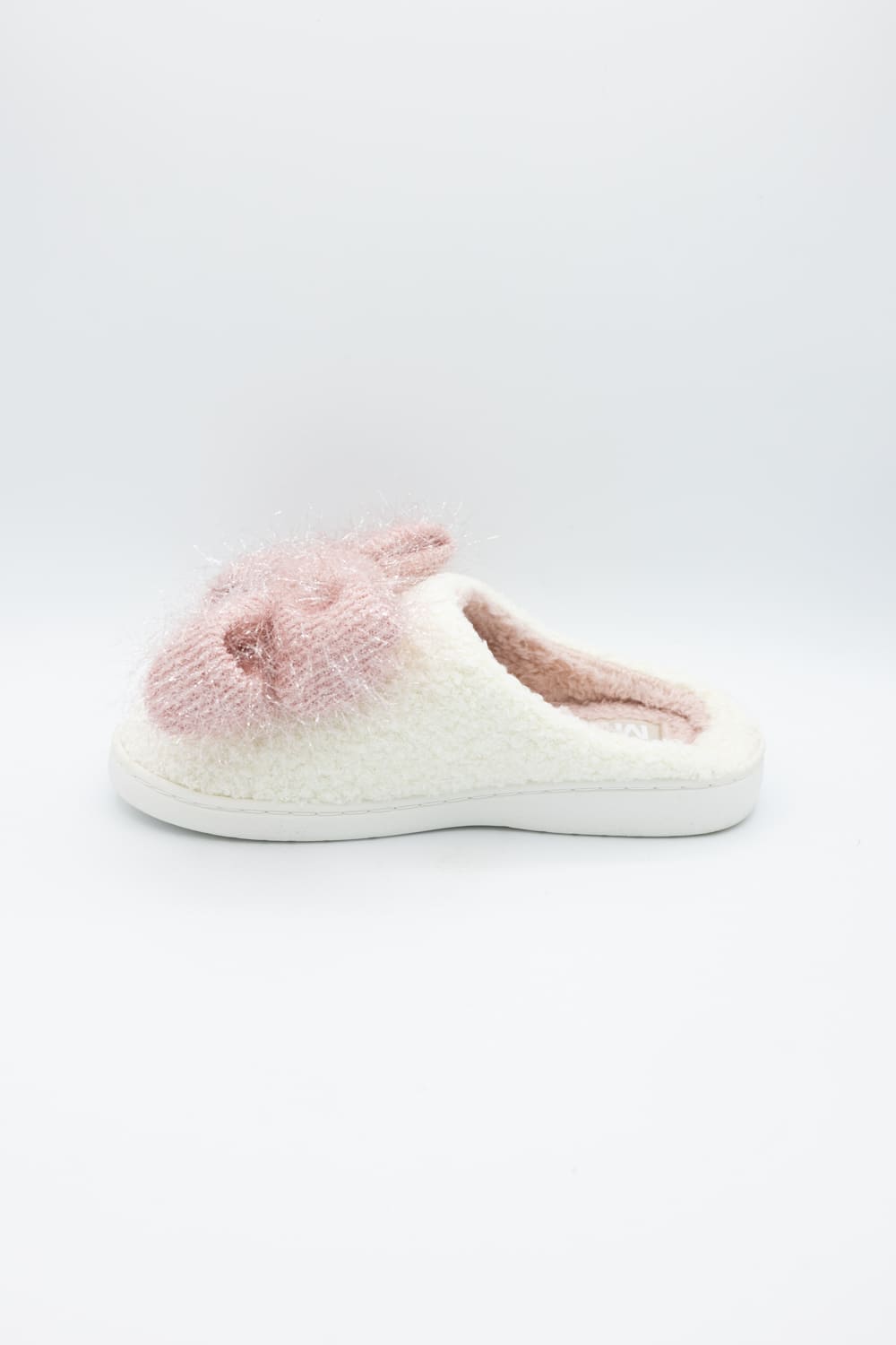 3D Pink Bow Slippers for Women in Off White
