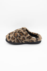 MIA Cozi Leopard Fur Slippers for Women in Black/Tan