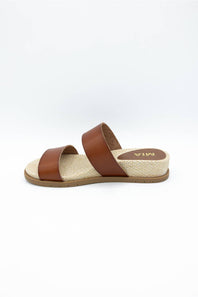MIA Yelena Slide Sandals for Women in Cognac; Brown sandal with a textured sole on a white background