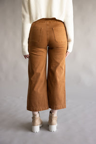 Mica High Rise Caramel Button Fly Cropped Wide Leg Jeans for Women