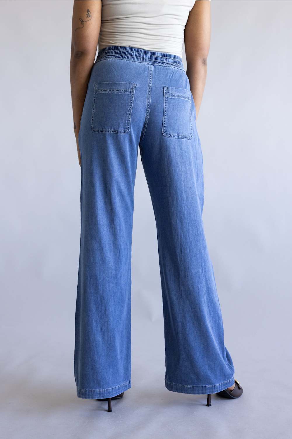 Mica High Rise Drawstring Wide Leg Pants for Women in Denim | MDP