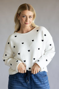 Miracle Heart Confetti Embroidered Crop Sweater for Women in Ivory Black
