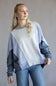 Mineral Wash Color Block Pullover for Women in Blue Combo 