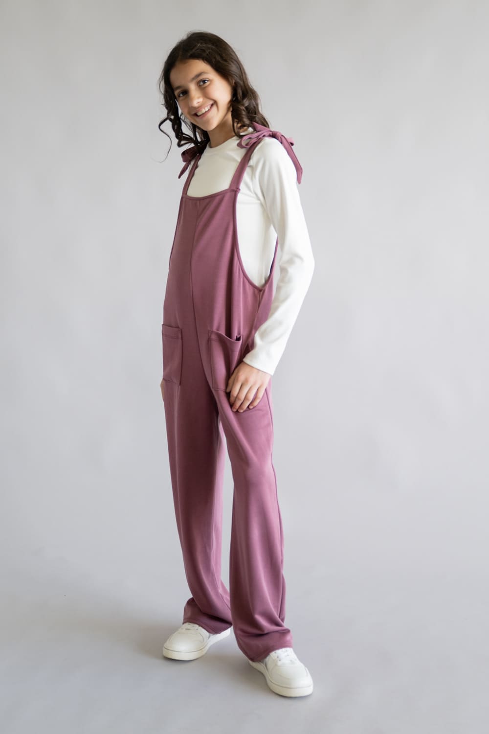 Moa Moa Overall Long Sleeve Tee Set for Girls in Mulberry