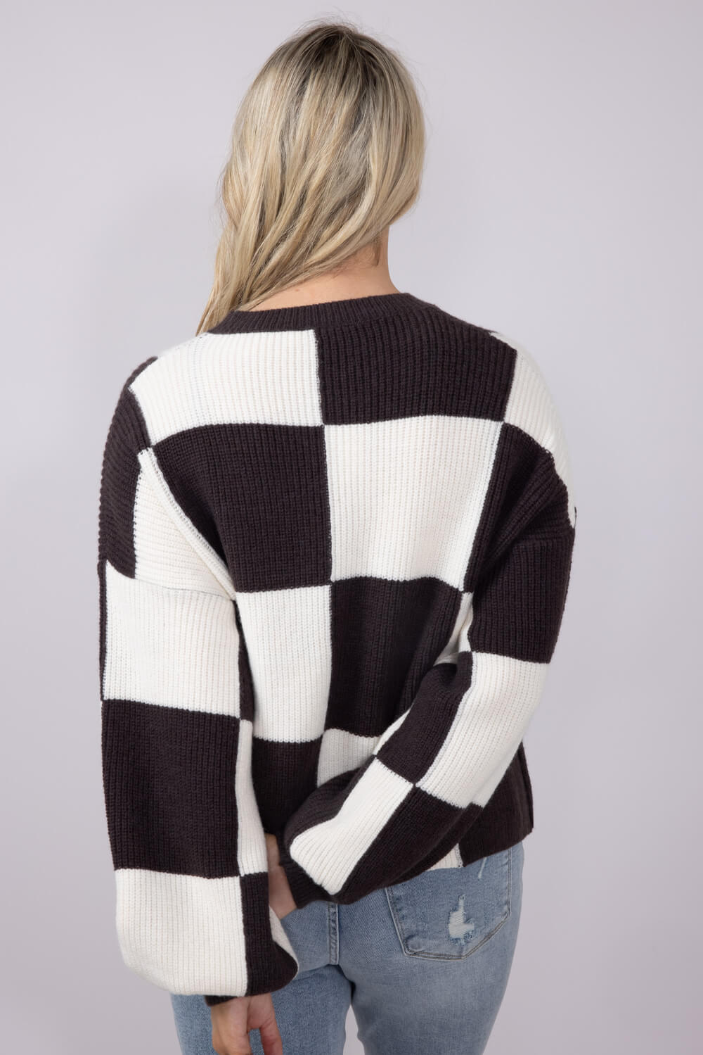 Checker Sweater for Women in Charcoal Brown | MSW1413-CHCBRN