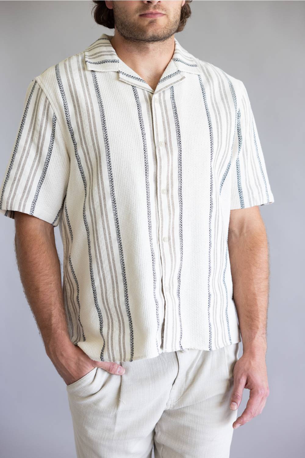 Industrie Carmona Woven Button Up Shirt for Men in Beige/Black
