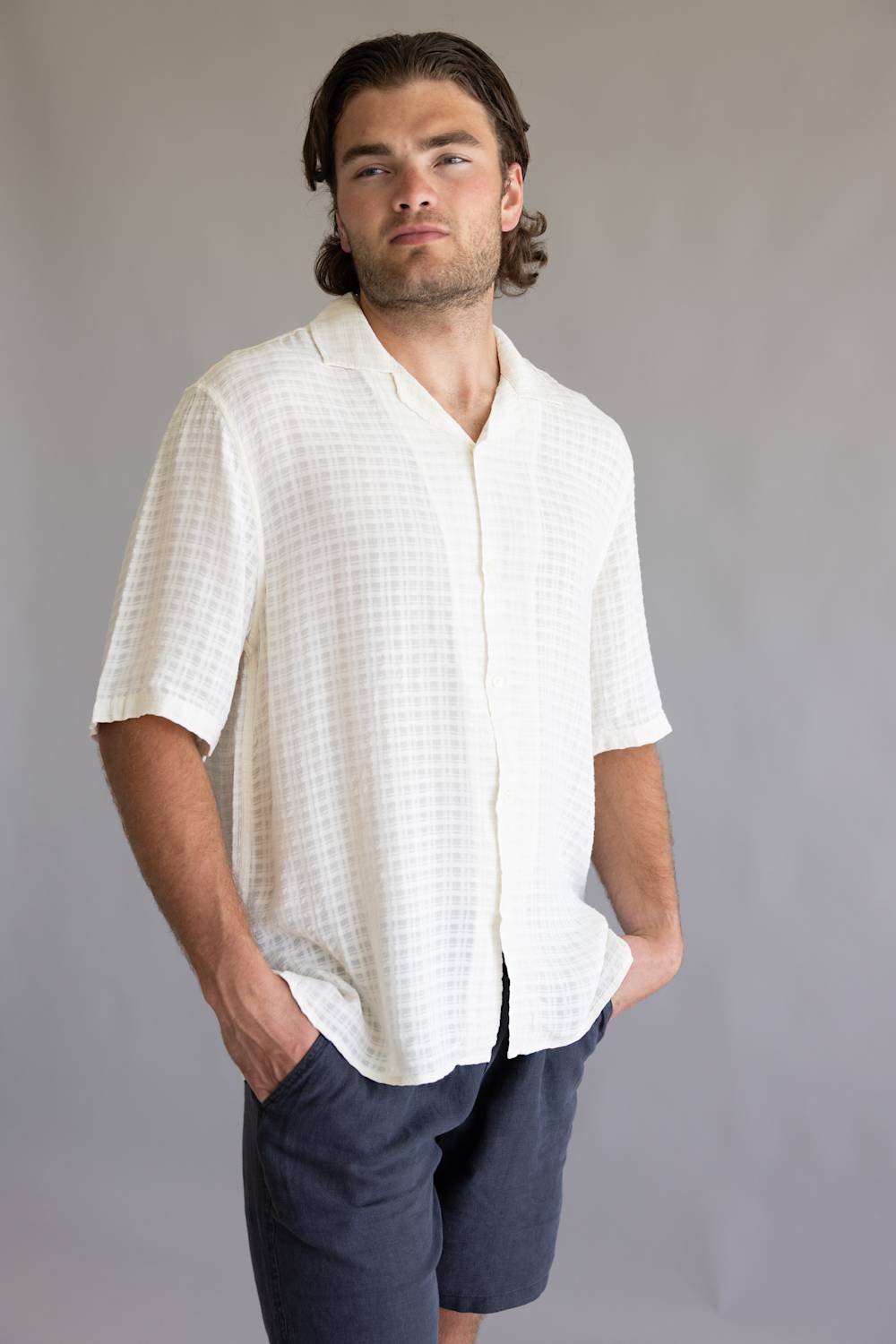 Siracusa Button Up Shirt for Men in Egg Shell